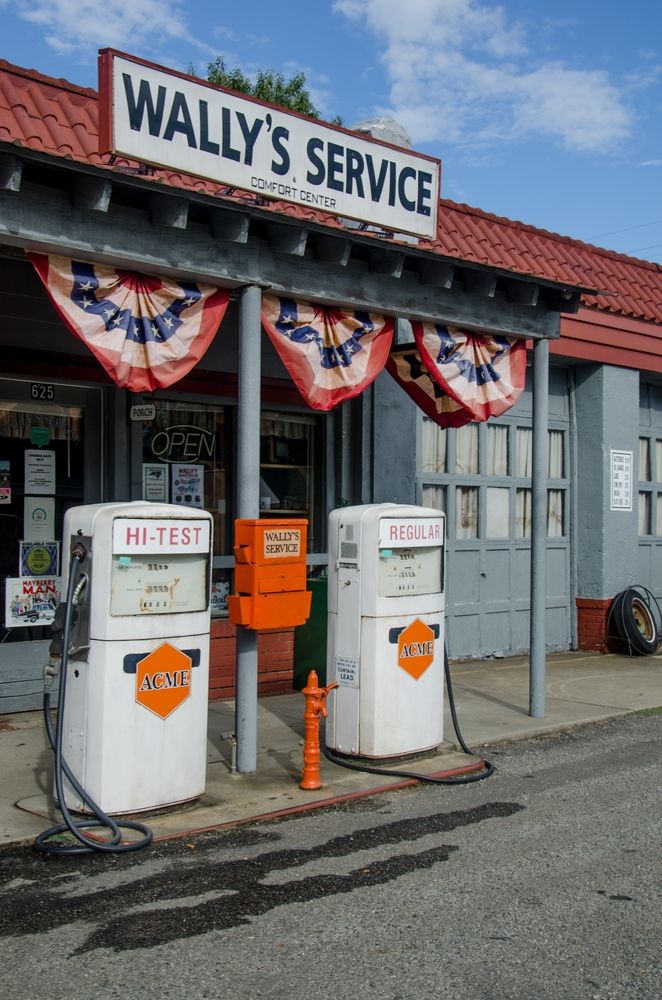 Gas pumps at Wally’s Service Station