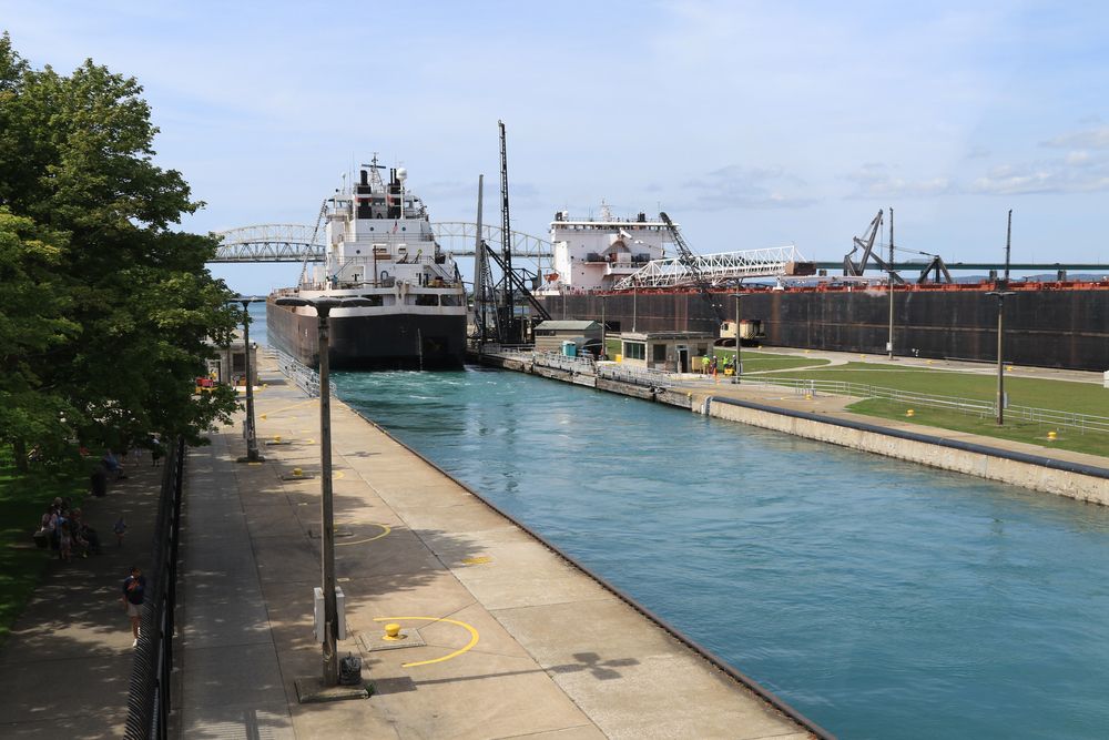 A boat leaving Soo Locks