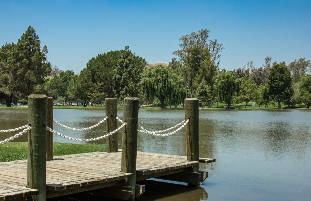 Wooden dock at Carbon Canyon Regional Park