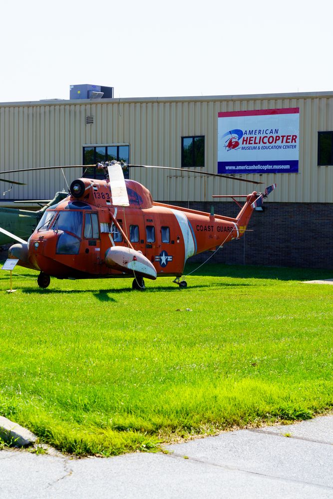 A helicopter on the grounds of American Helicopter Museum & Education Center