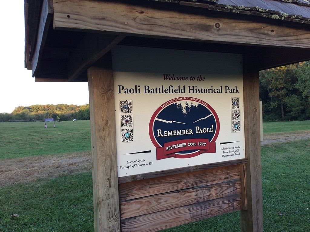 Welcome sign of the Paoli Battlefield Historical Park