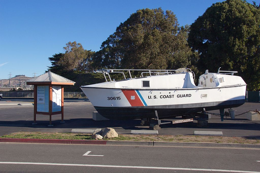 U.S. Coat Guard boat on the grounds of Morro Bay Maritime Museum