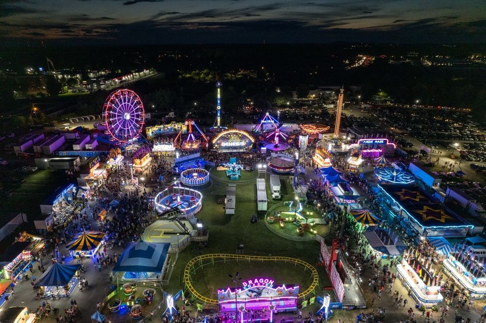 Aerial view of Montgomery County Agricultural Fair at night