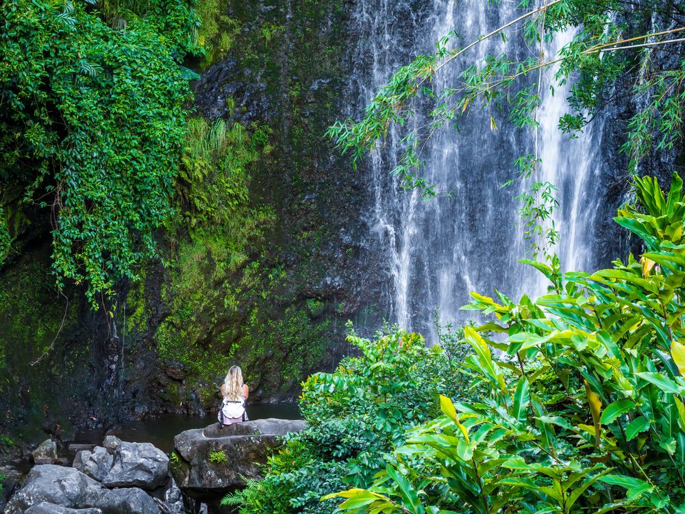 A person admiring Wailua Falls