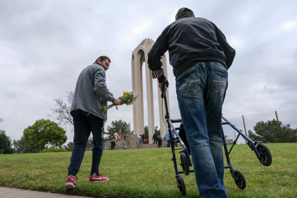 People approaching the Armenian Genocide Martyrs Memorial Monument