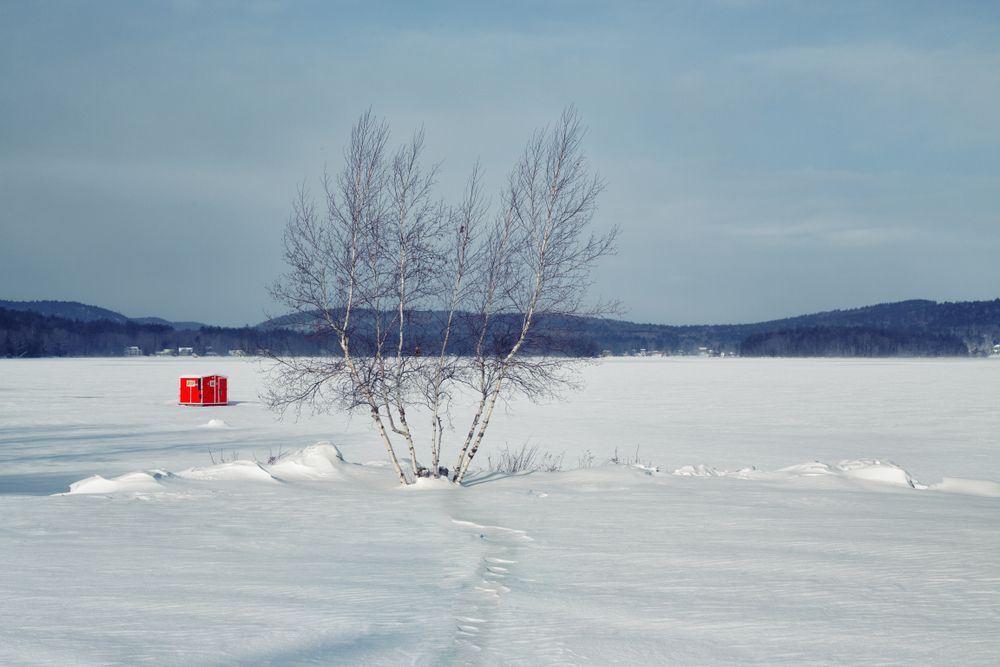 View of Lake Waukewan during winter.