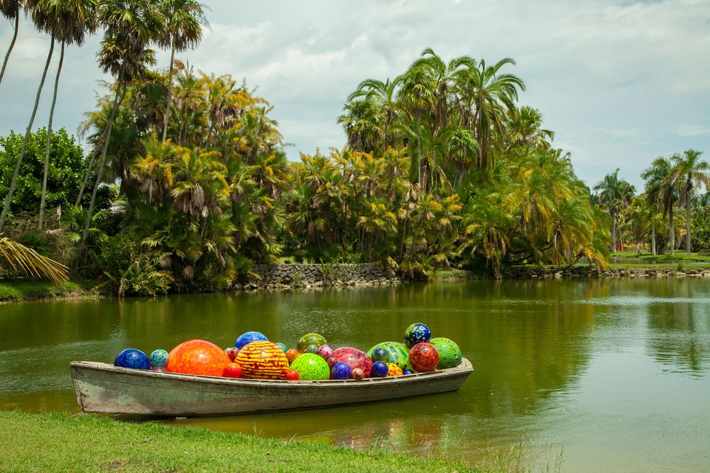 Boat with sculptures at Fairchild Tropical Botanic Garden