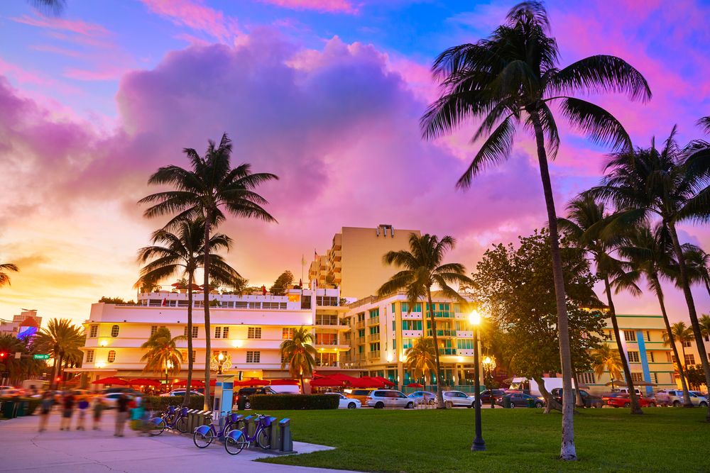 Scenic sunset over Ocean Drive
