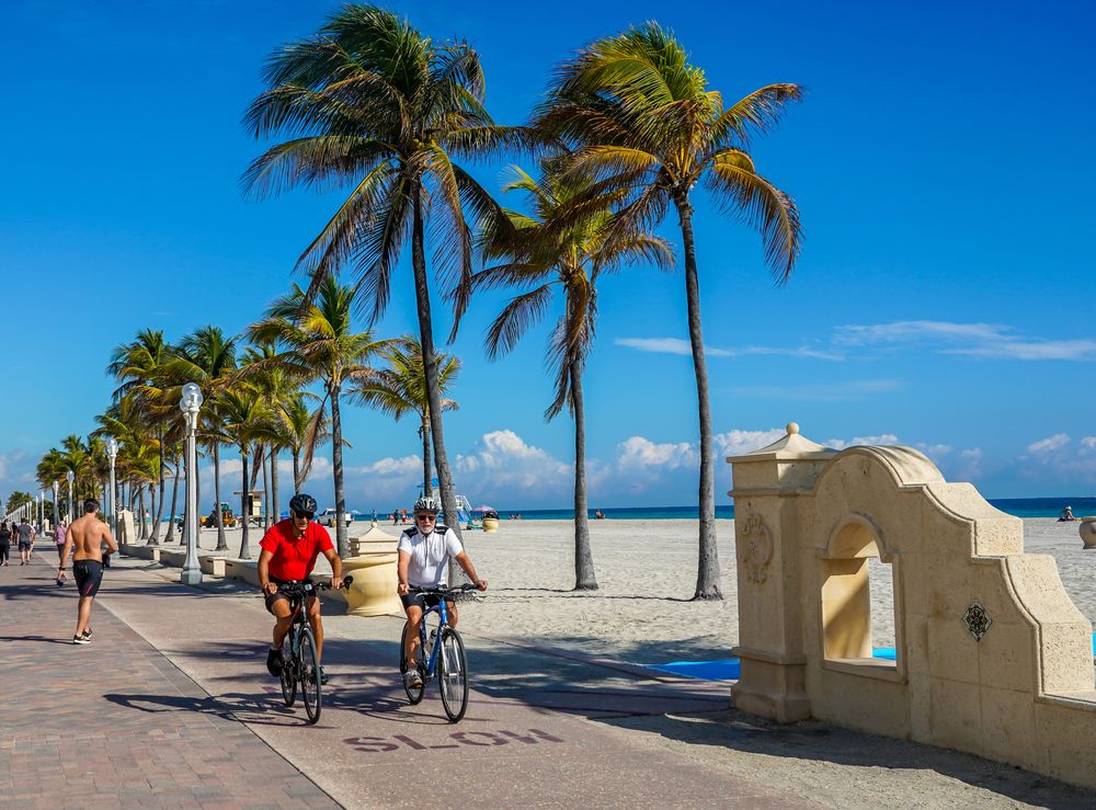 Bicycle ride along Hollywood Beach Broadwalk