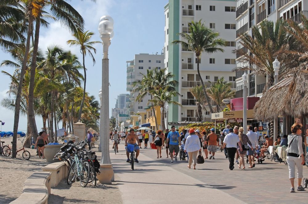 People touring around Hollywood Beach Broadwalk