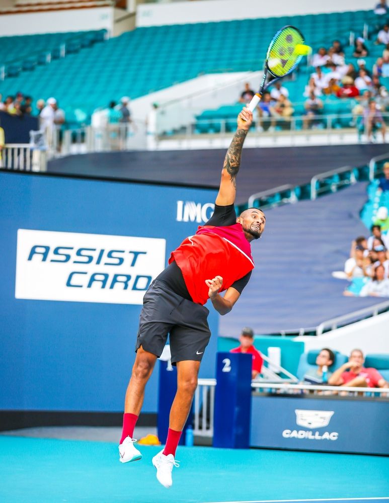 A tennis player at Miami Open Stadium