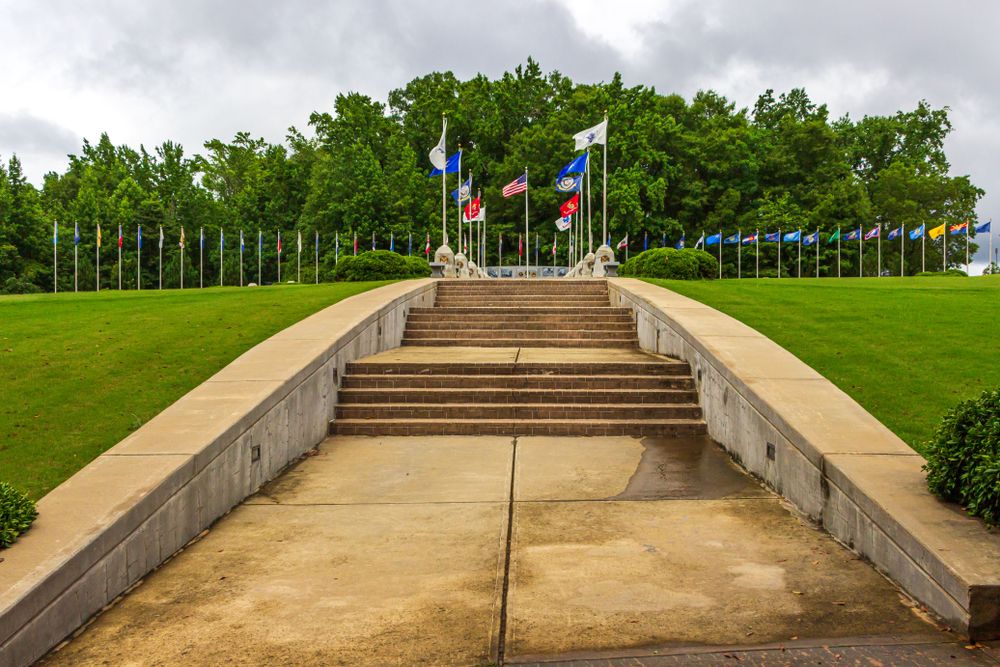 Steps leading to the wall of honor at Heritage Park Veterans Museum