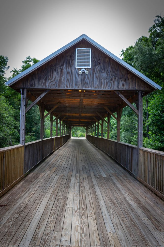 A covered bridge at Heritage Park