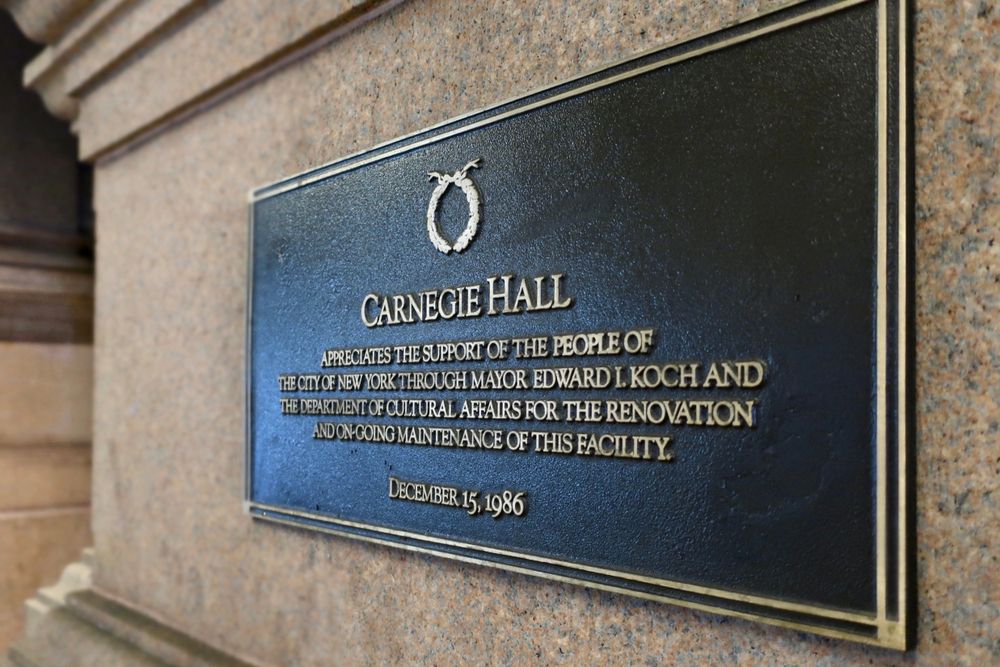 History plaque of Carnegie Hall