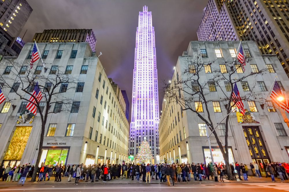 People gathered around Rockefeller Center