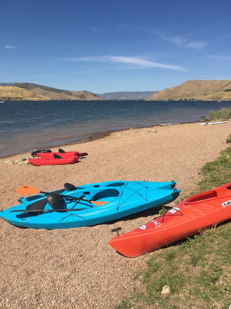 Boats on sand at Deer Creek State Park.