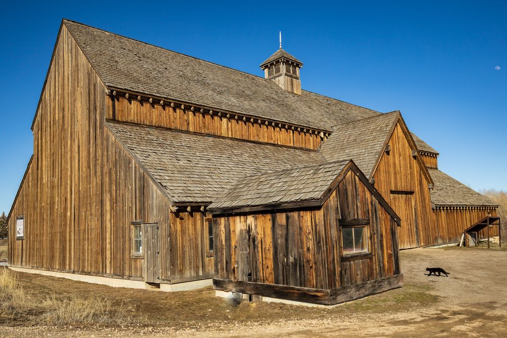 Side exterior view of the historic Tate Barn