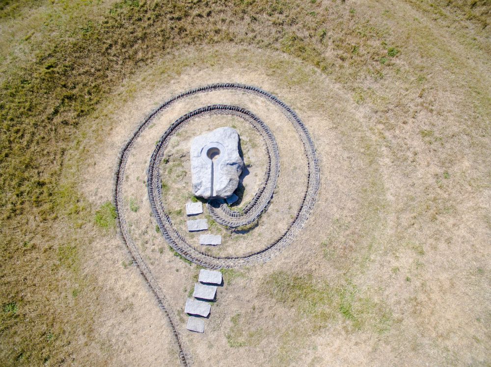 Aerial view of the earthworks sculpture at Mercer Island