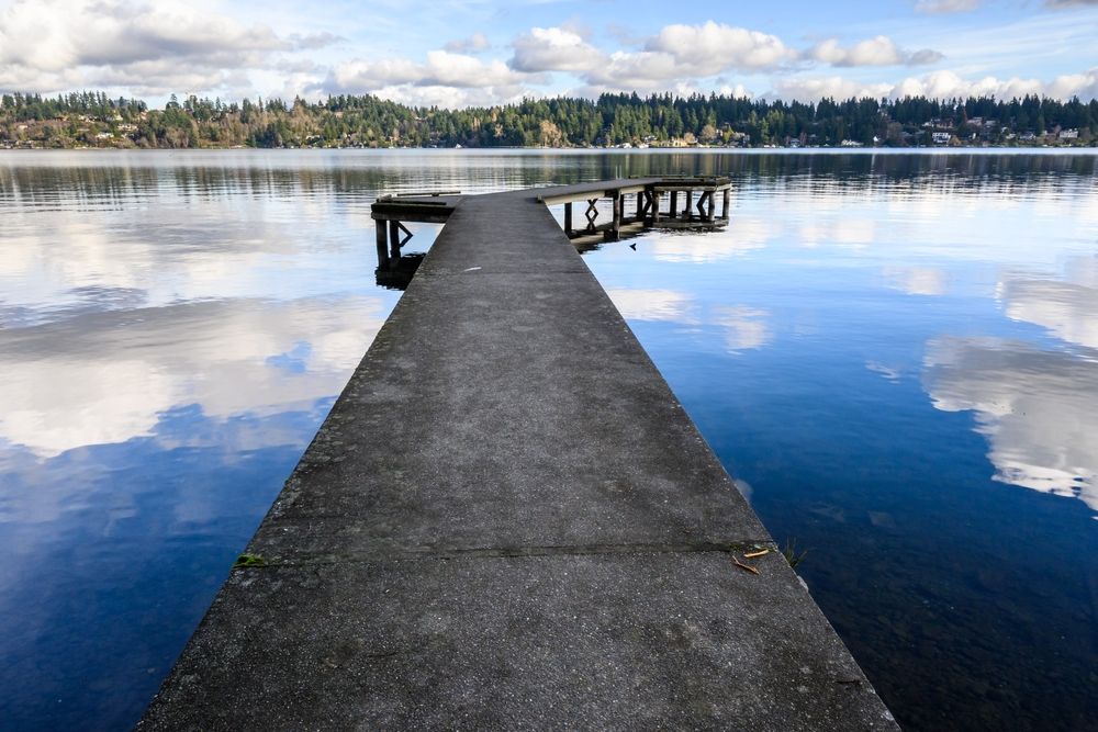 Concrete dock on Luther Burbank Park's water