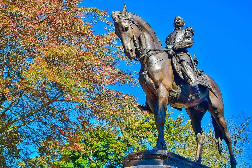 Close view of Draper Memorial Park's statue