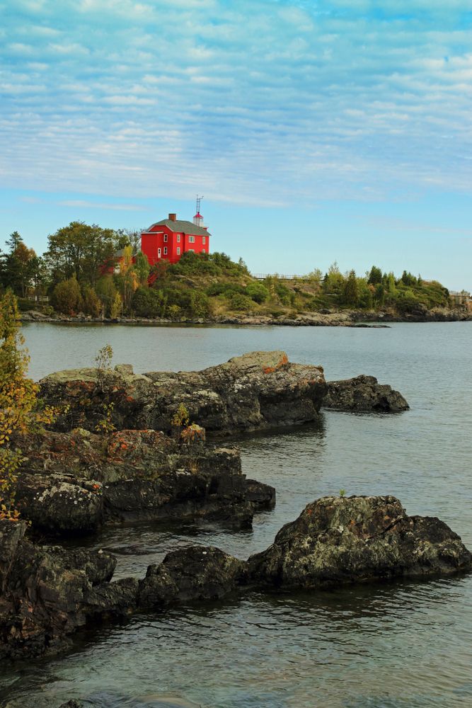Far view of Marquette Harbor Lighthouse
