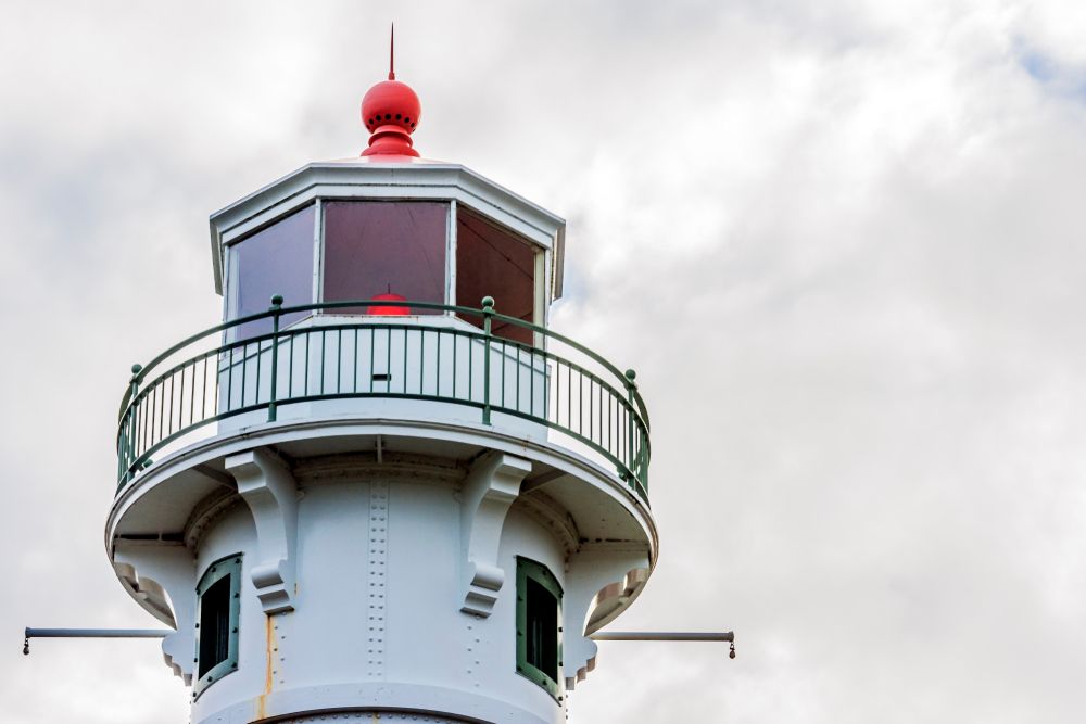 The lamp of Munising Range Lighthouse