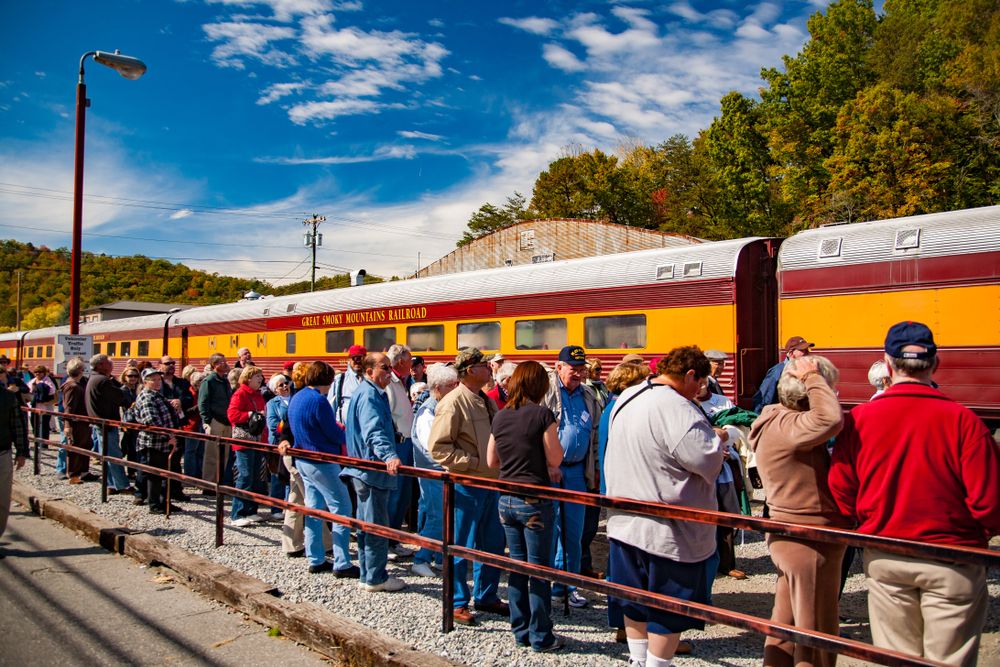 People waiting to board the Great Smoky Mountains Railroad