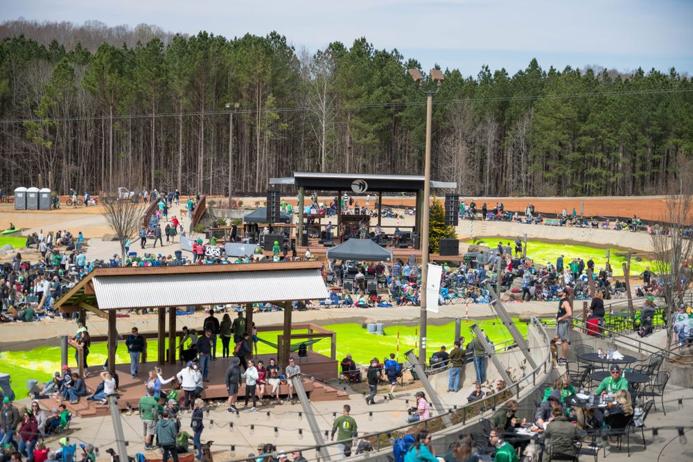 Green-dyed water of U.S. National Whitewater Center for St. Patricks day