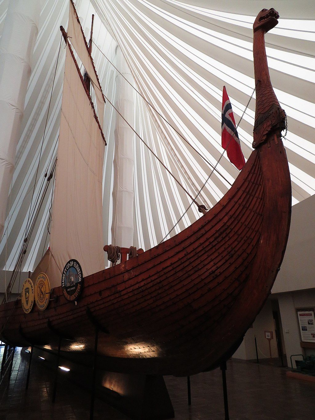 Viking ship replica displayed in Hjemkomst center