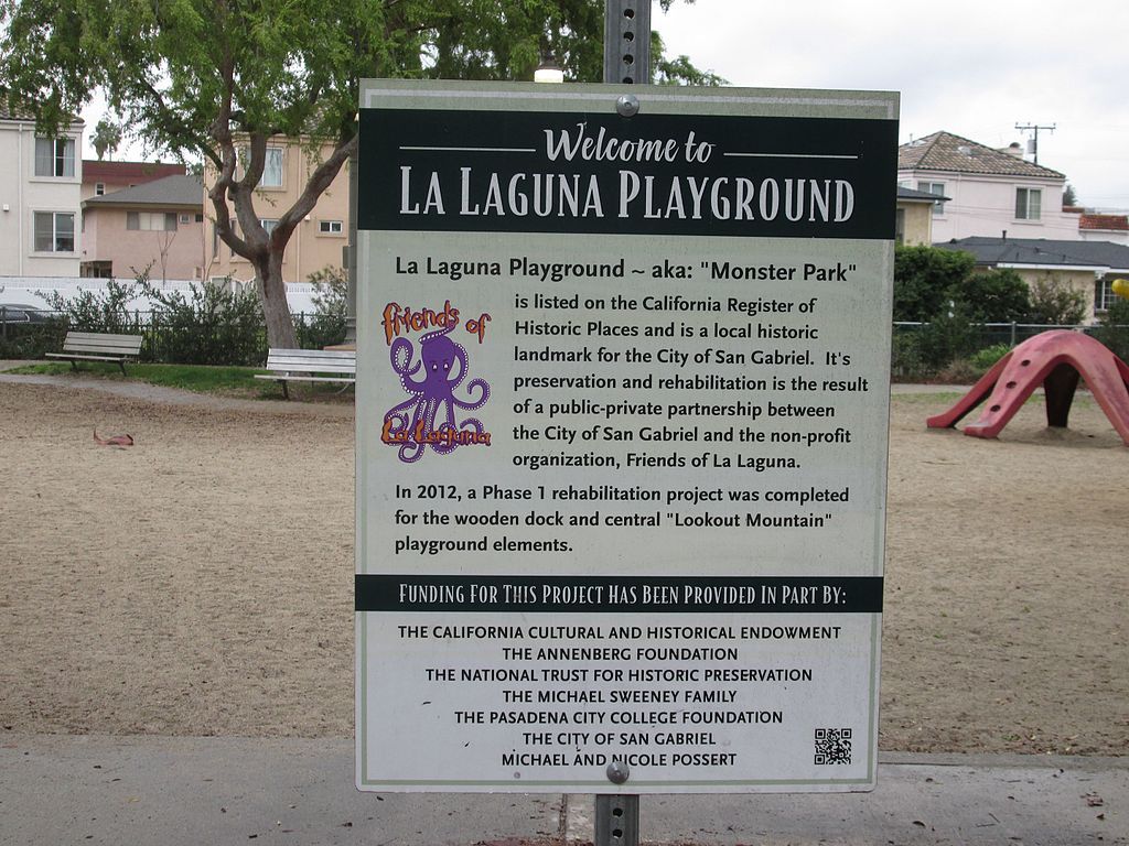 Sign of the monster kids park at Vincent Lugo Park
