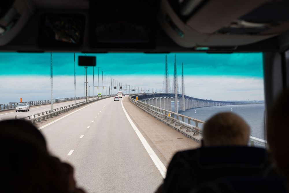 The road of Oresund Bridge from inside a vehicle