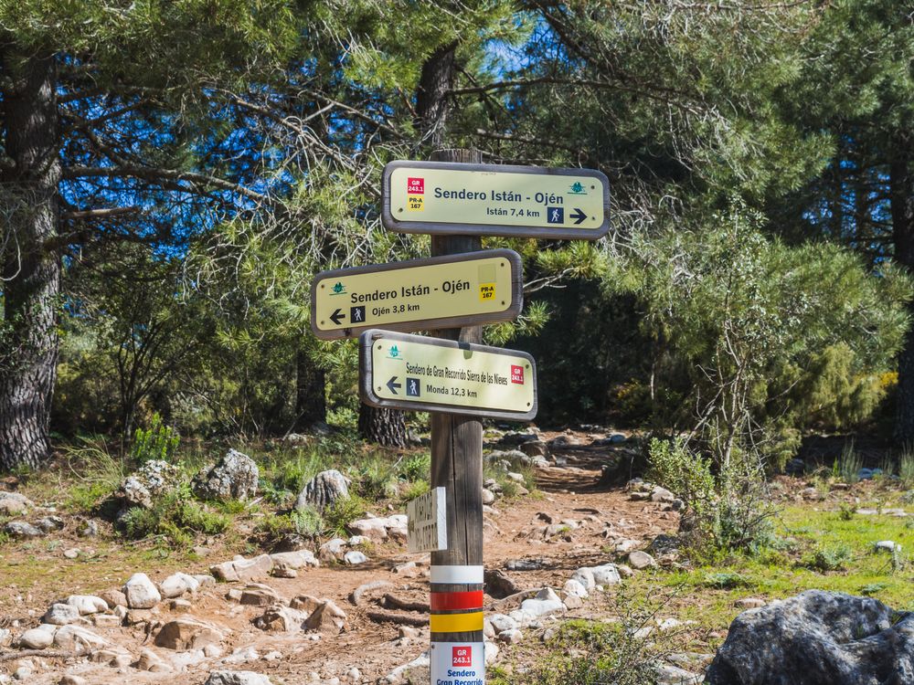 Hiking trails sign on one of Marbella's mountain