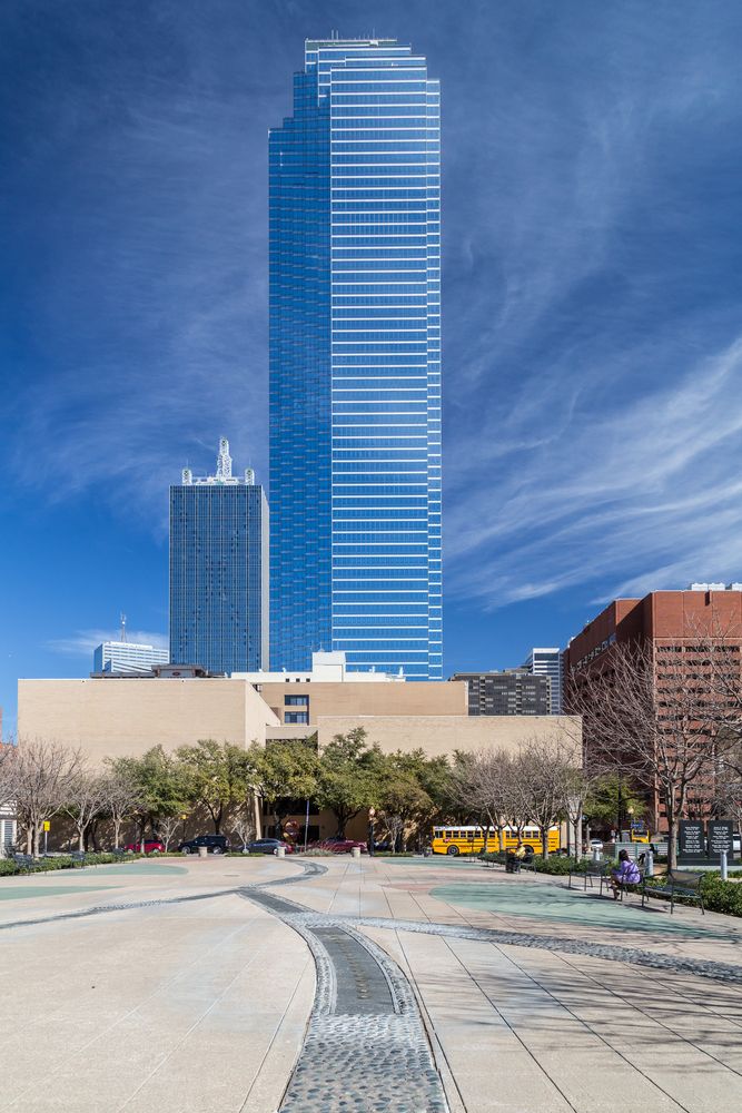 The grounds of Pioneer Plaza