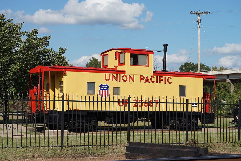 A caboose on the grounds of Texas and Pacific Railroad Museum/Depot