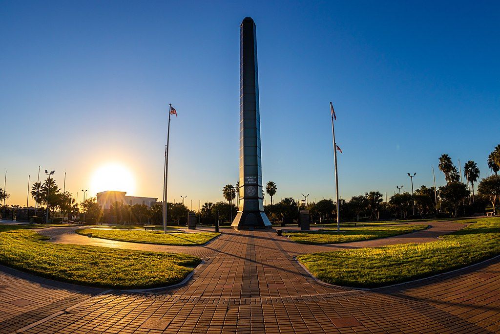 Sunset behind the Veteran’s War Memorial of Texas