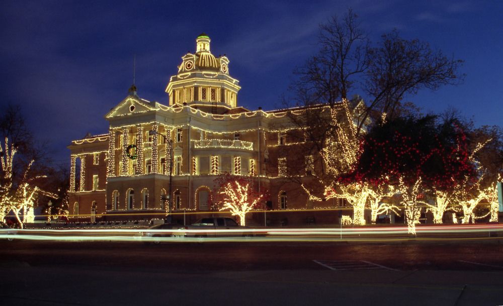 Holiday lights-covered county courthouse during the Wonderland of Lights