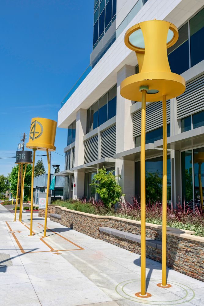Sculptures in front of Shockley Semiconductor Laboratory