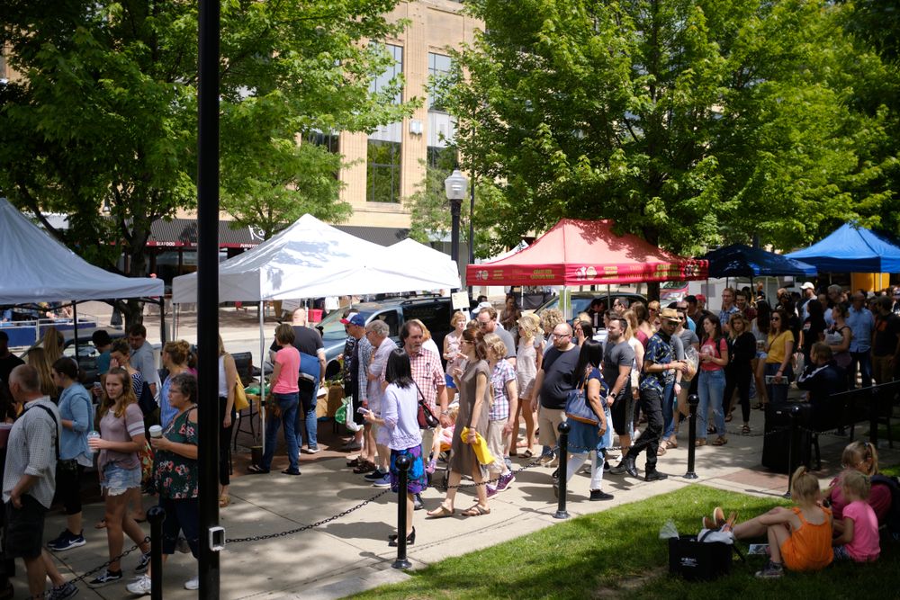 People shopping at Dane County Farmers Market