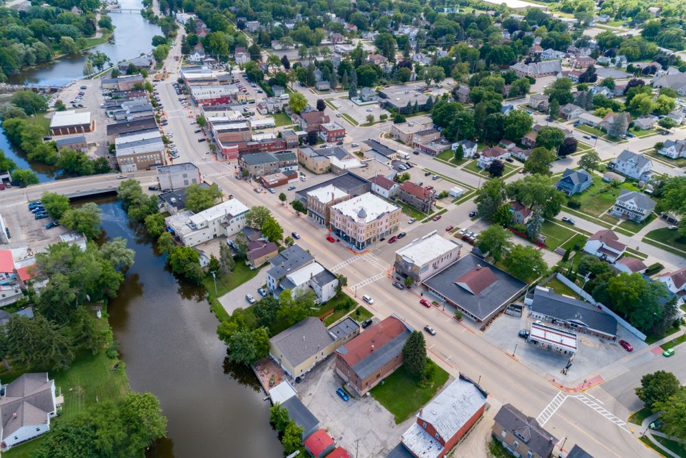 Aerial view of Downtown Main Street Mayville