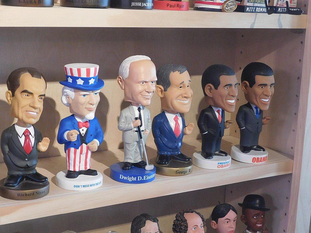 Bobblehead presidents inside the National Bobblehead Hall of Fame