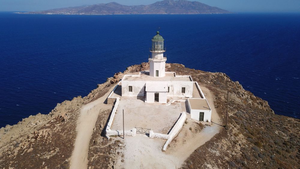 Aerial view of Armenistis Lighthouse