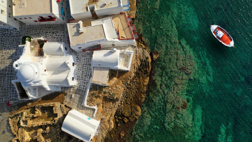 Aerial view of the church of Panagia Paraportiani