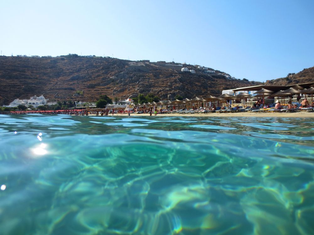 Clean waters of Psarou Beach
