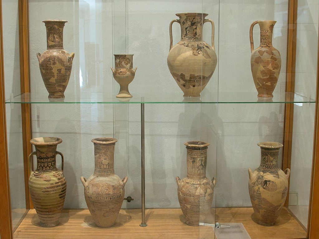 Ancient pottery on display in Archaeological Museum of Mykonos
