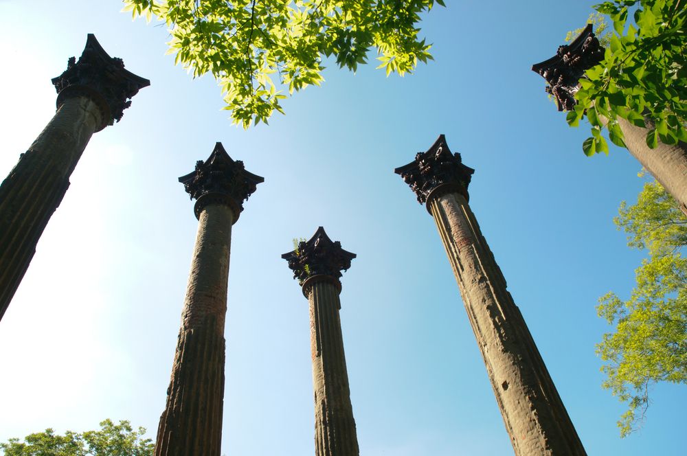 View from under Port Gibson's pillars