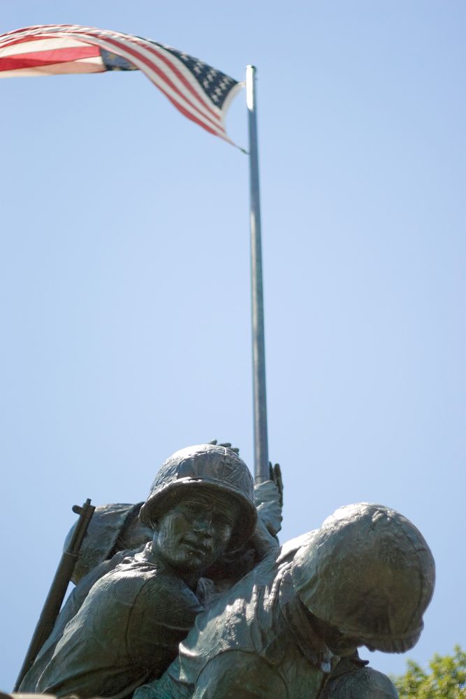 Close view of the National Iwo Jima Memorial