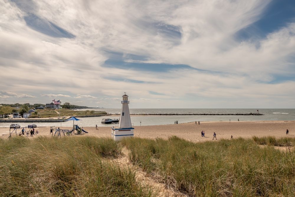 A lighthouse at New Buffalo Beach