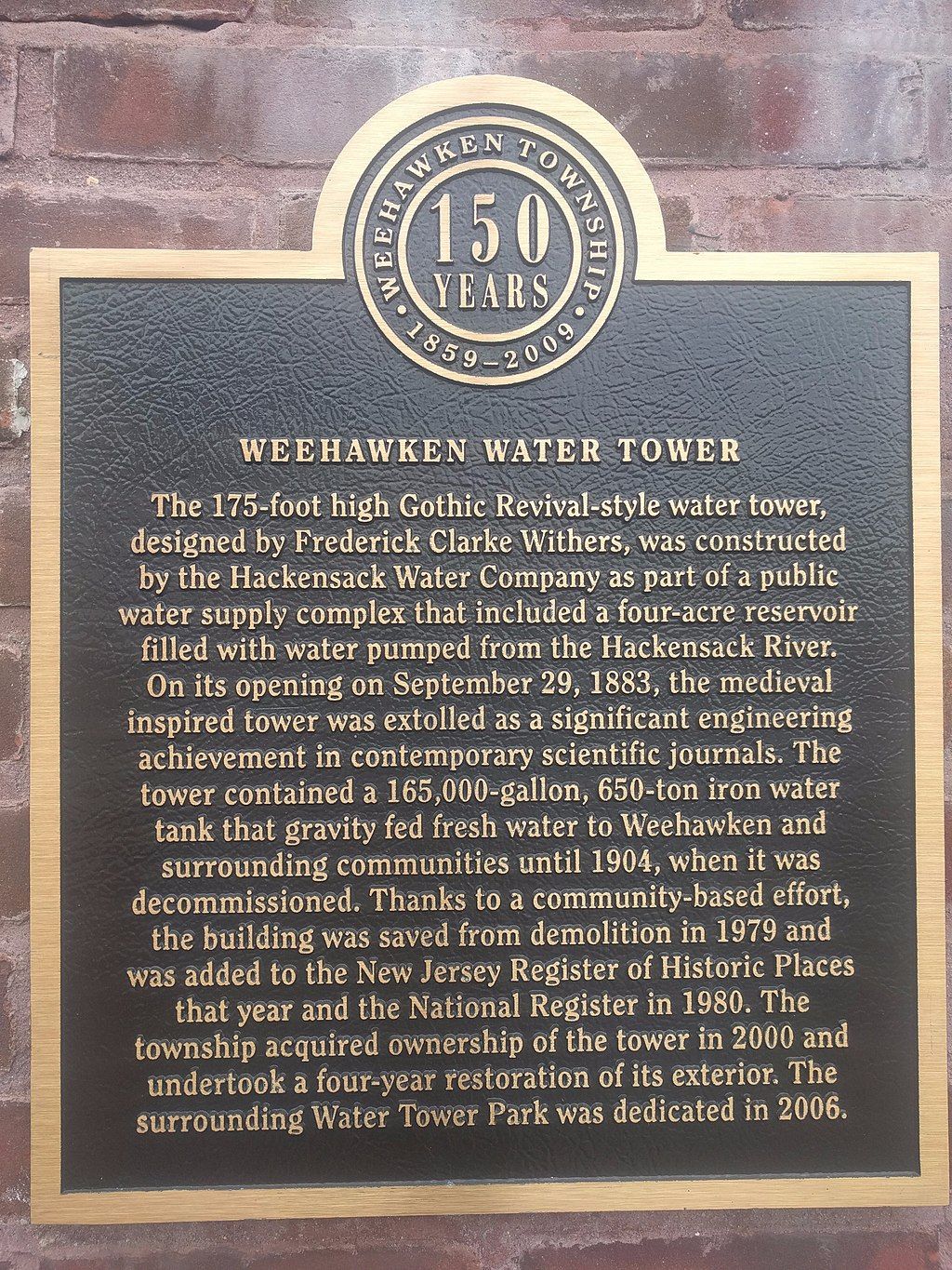 History marker of the Weehawken Water Tower