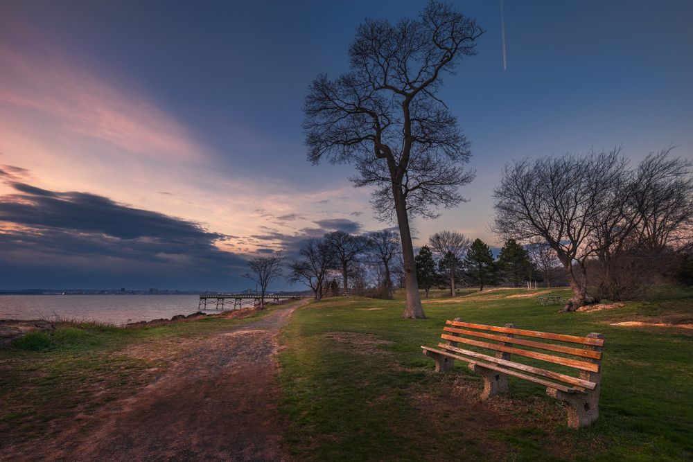 Bench overlooking the waters at Lighthouse Point Park