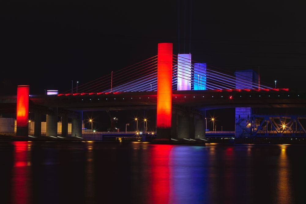Night lights of the Pearl Harbor Memorial Bridge